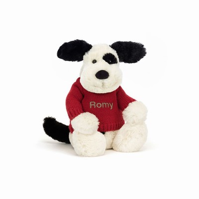 Jellycat Bashful Black & Cream Puppy with Red Jumper Australia | 054398NRY